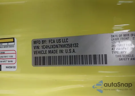 2022 Jeep Wrangler Unlimited Sport 4X4 z USA, uszkodzony, nr VIN 1C4HJXDN7NW258132